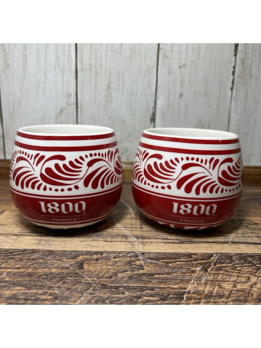 1800 Tequila Ceramic Cups Set of 2 Red/White 10 oz Promotional Gift Set